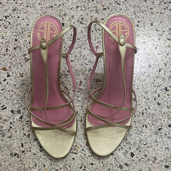 Lilly Pulitzer gold strappy sandal heels 9 - Picture 1 of 7